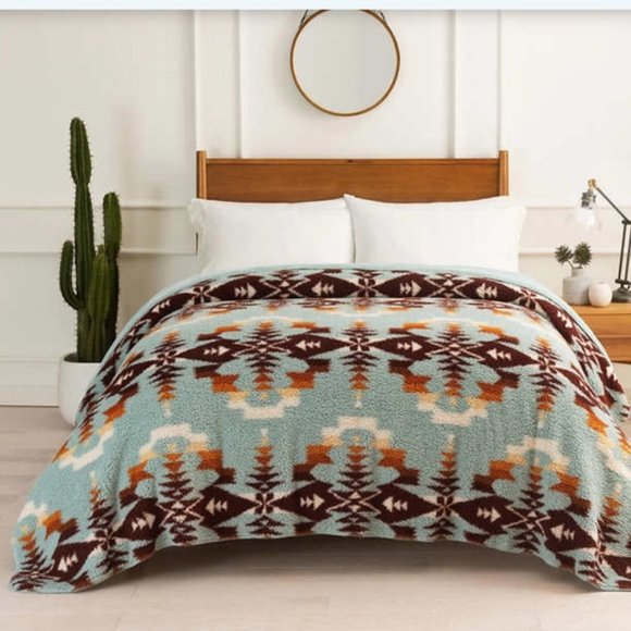 Pendleton Other - Pendleton King Size Blanket Sherpa Fleece Blue & Brown Multi Color NEW